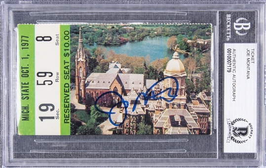1977 Joe Montana Signed First College Start Ticket October 1, 1977 Notre Dame Vs Michigan State (Beckett)